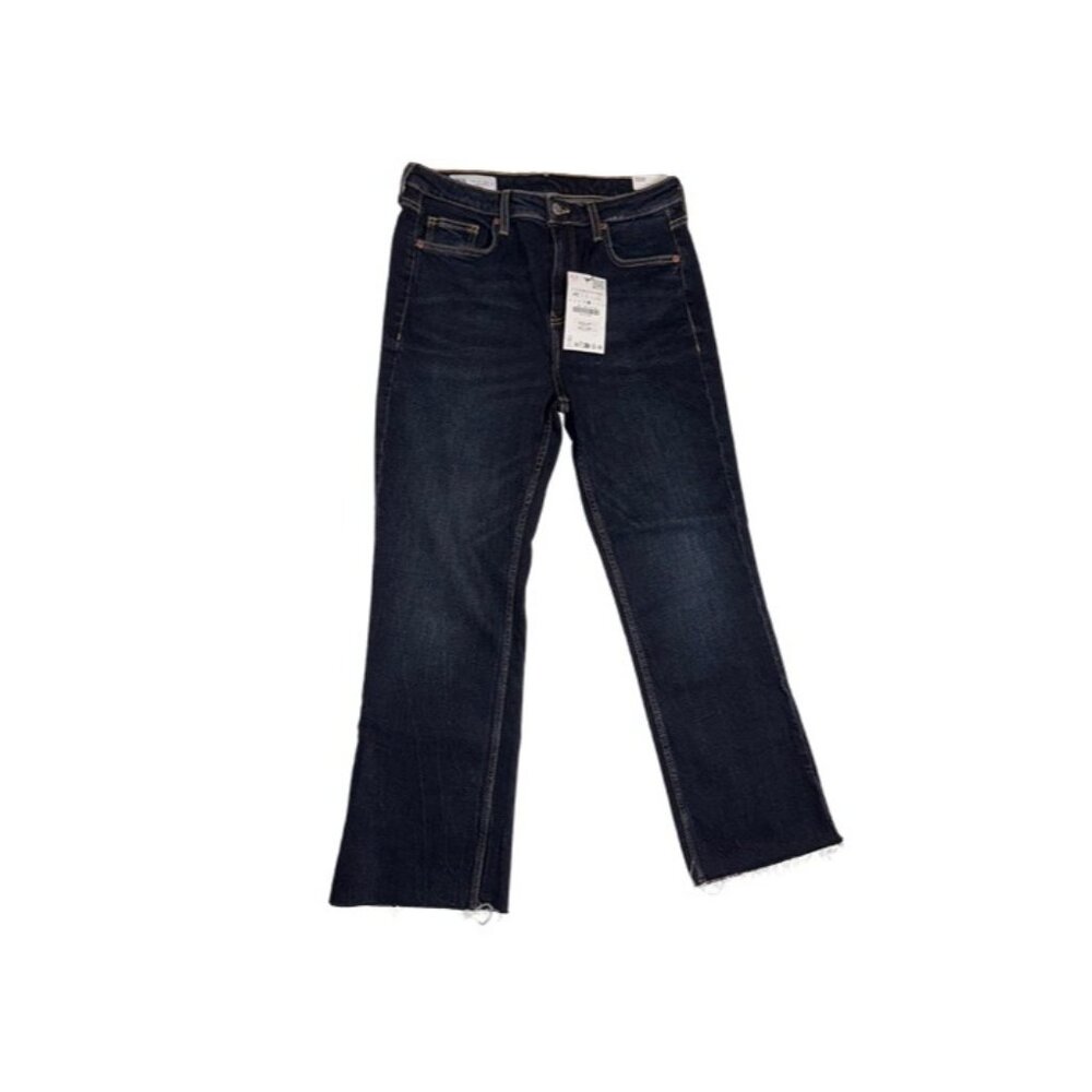 Zara High-Rise Cropped Flare Jeans 👖 Dark Wash Denim Size 8 ✨
